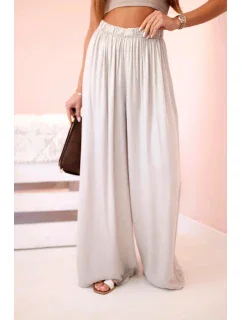 Široké dámské kalhoty s elastickým pasem tmavě béžová