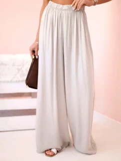 Široké dámské kalhoty s elastickým pasem tmavě béžová