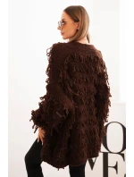 Dámský kardigan s třásněmi a volným střihem hnědý