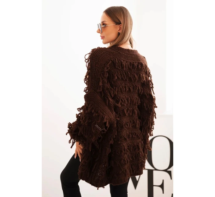 Dámský kardigan s třásněmi a volným střihem hnědý