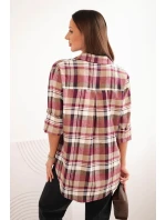 Dámská bavlněná košile s delším zadním dílem kostkovaná model 21379166 - K-Fashion Dámská bavlněná košile s delším zadním dílem kostkovaná model 21379166 - K-Fashion
