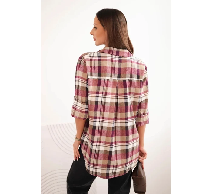 Dámská bavlněná košile s delším zadním dílem kostkovaná model 21379166 - K-Fashion Dámská bavlněná košile s delším zadním dílem kostkovaná model 21379166 - K-Fashion