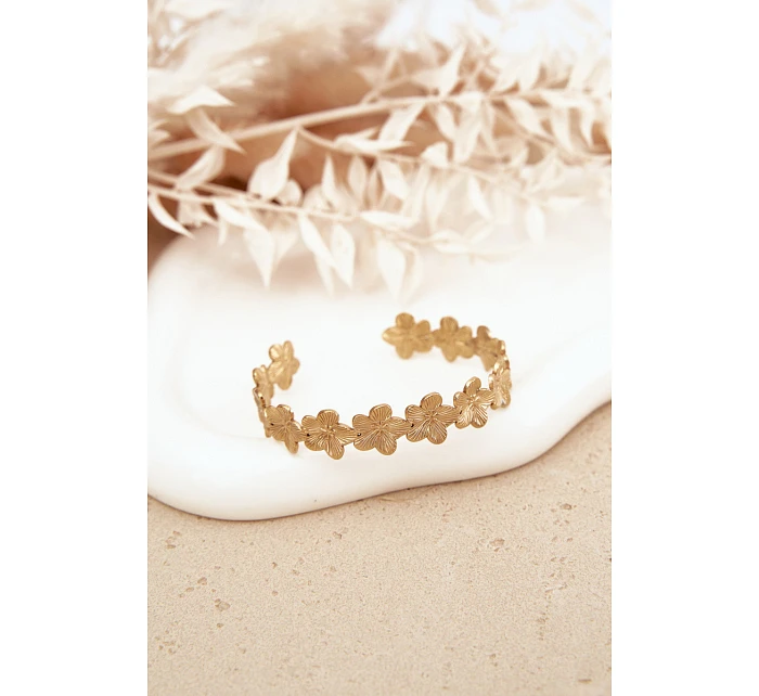 Dámský náramek ze nerezové oceli s květinami zlatá