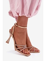Dámské sandály na podpatku se zdobenými pásky Šampaňské Gedira