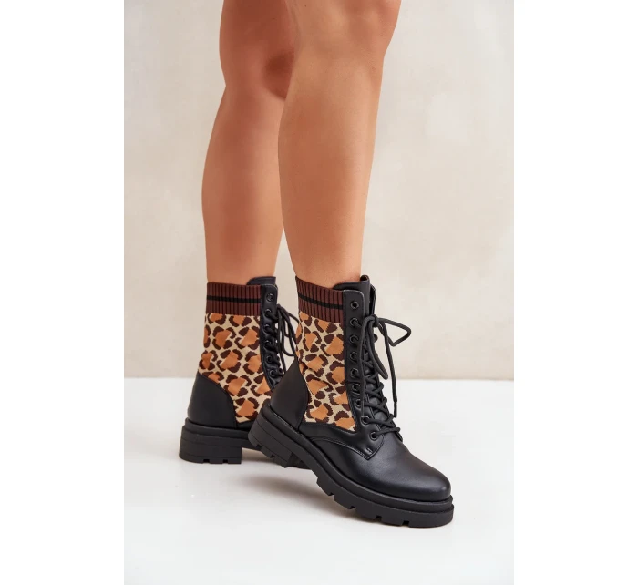 Dámské kotníkové boty Workery s ponožkou v leopardím vzoru černé Penthis