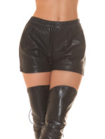 Sexy šortky z umělé kůže s vysokým pasem a elastickým opaskem