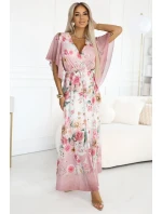 Vzdušné maxi šaty s obálkovým výstřihem a květinovým vzorem PINK model 21178446 - numoco basic