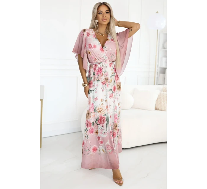Vzdušné maxi šaty s obálkovým výstřihem a květinovým vzorem PINK model 21178446 - numoco basic