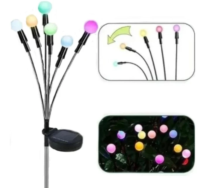 SOLÁRNÍ LAMPA TANČÍCÍ VE VĚTRU BAREVNÉ KOULE 6 LED 72CM