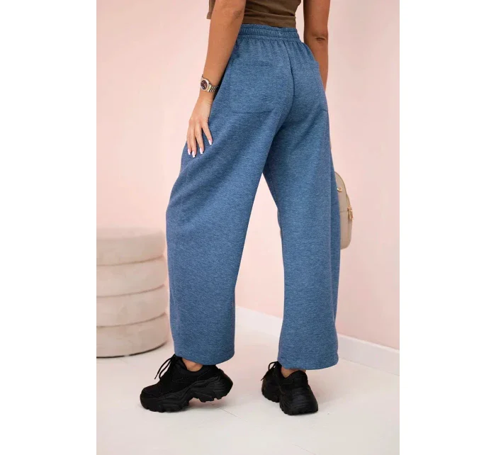 Máslové kalhoty zavazované v pase džínový melír Máslové kalhoty zavazované v pase džínový melír