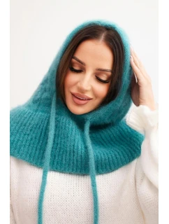 Dámská čepice s kapucí, šněrováním a copánkovým vzorem mátová