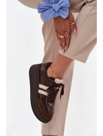 Kožené dámské tenisky na platformě Zazoo 3775 čokoládové