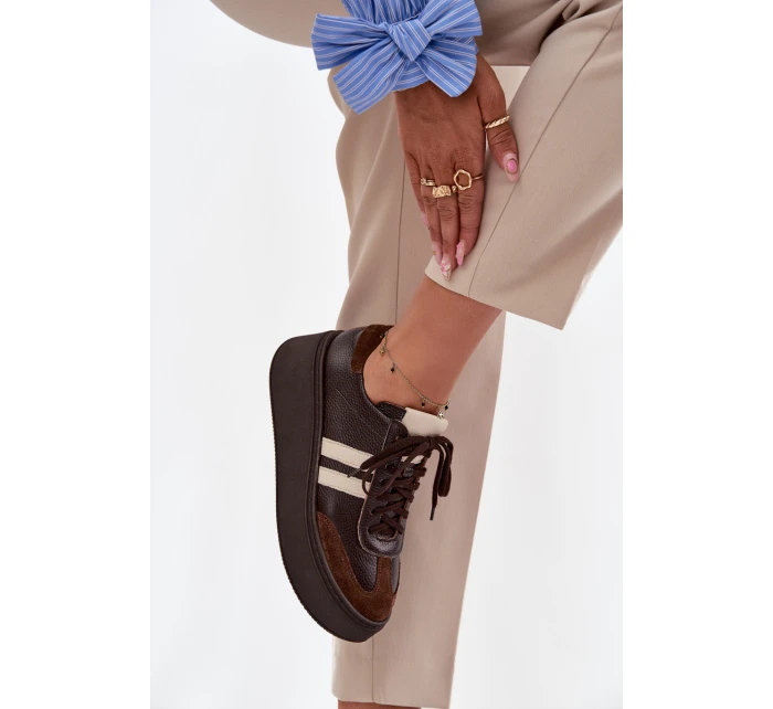 Kožené dámské tenisky na platformě Zazoo 3775 čokoládové