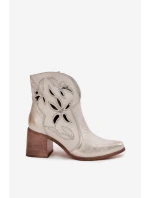 Dámské kotníky s otevřenou síťovinou z přírodní kůže na podpatku Zazoo 3690 zlaté popraskané