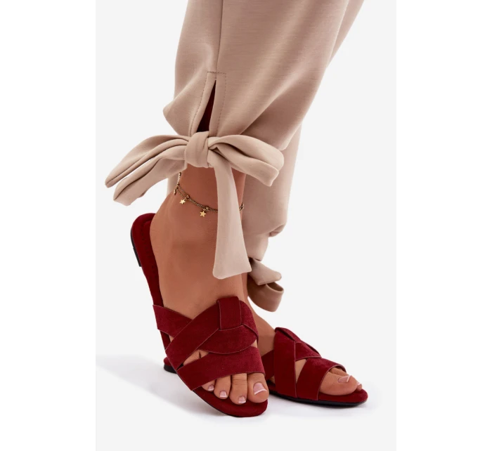 Plochké dámské pantofle s pásky bordové Pavelle