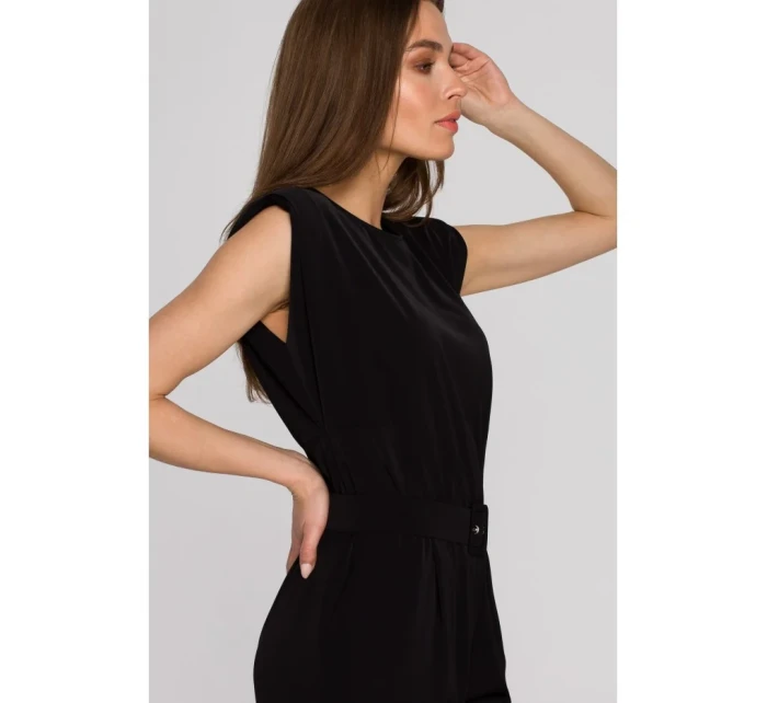 S259 Overal bez rukávů s vycpanými rameny - černý