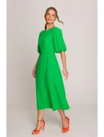 S399 Šaty s puff rukávy - zelené