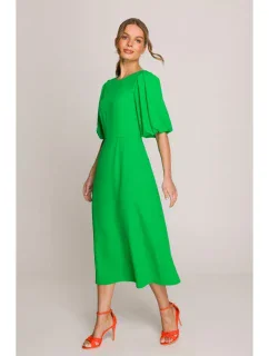 S399 Šaty s puff rukávy - zelené
