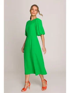 S399 Šaty s puff rukávy - zelené
