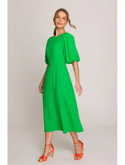 S399 Šaty s puff rukávy - zelené