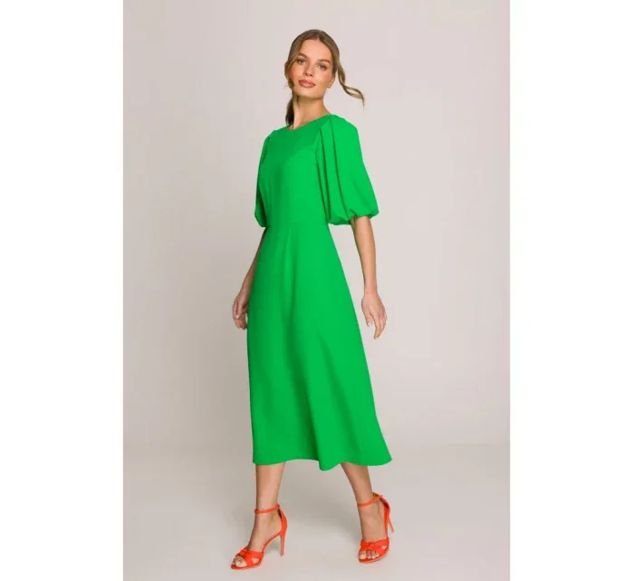 S399 Šaty s puff rukávy - zelené
