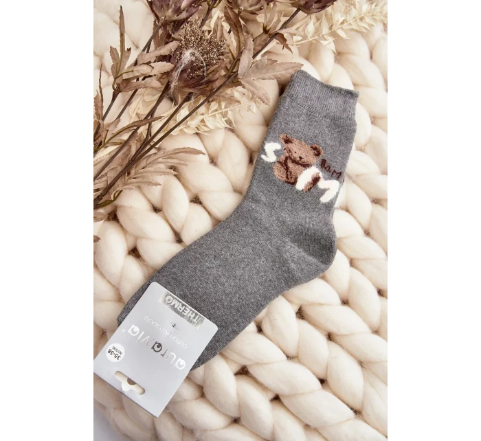 Teplé bavlněné ponožky s medvídkem, tmavě šedé Teplé bavlněné ponožky s medvídkem, tmavě šedé