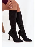 Dámské kozačky na jehlovém podpatku – černé Dámské kozačky na jehlovém podpatku – černé