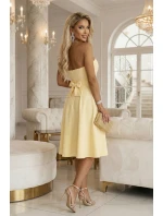 rozšířené midi šaty s páskem pastelově žluté model 22017316 - numoco rozšířené midi šaty s páskem pastelově žluté model 22017316 - numoco