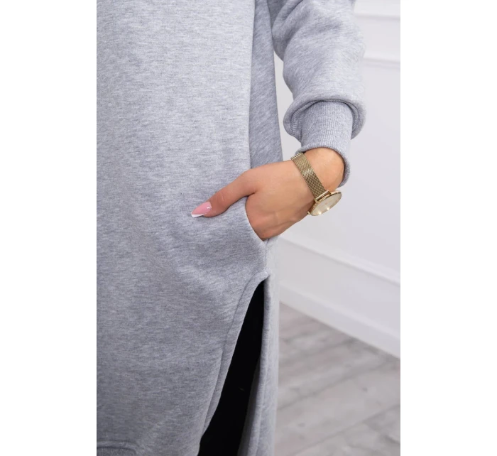 Zateplená mikina s bočními rozparky šedá