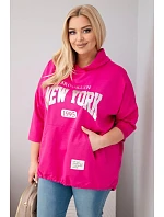 Dámská mikina Plus Size z viskózy s kapucí a model 22201083 kapsou fuchsiová - K-Fashion Dámská mikina Plus Size z viskózy s kapucí a model 22201083 kapsou fuchsiová - K-Fashion