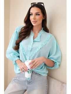 Dámská bavlněná košile s krajkou a zavazováním mentolová