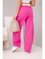 Dámské bavlněné kalhoty se širokými nohavicemi a pásem růžové Dámské bavlněné kalhoty se širokými nohavicemi a pásem růžové