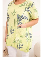 Dámská bavlněná halenka Plus size s krátkým rukávem a vázáním dole světle zelená