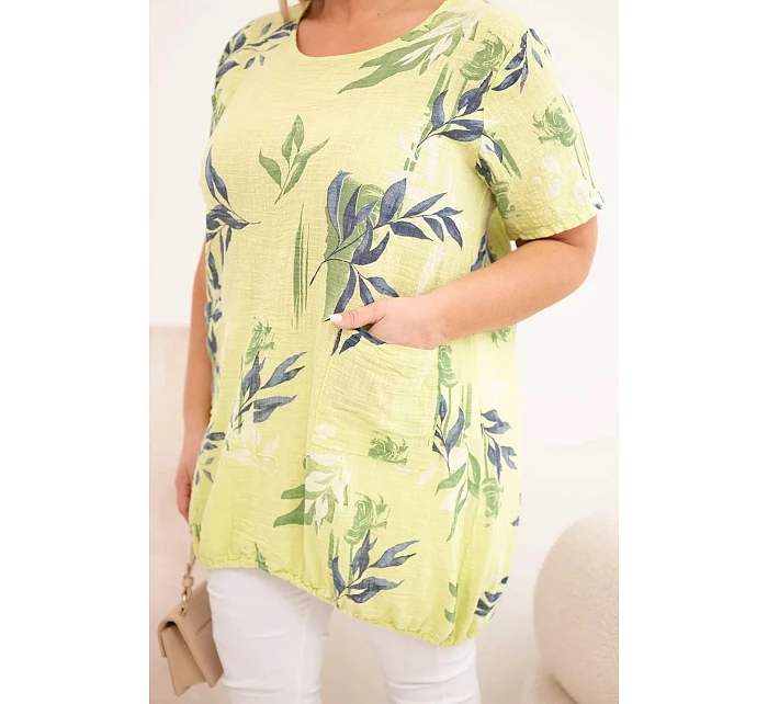 Dámská bavlněná halenka Plus size s krátkým rukávem a vázáním dole světle zelená