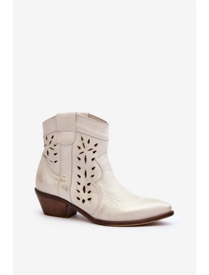 Kožené botky na nízkém podpatku se vzorem 2870 Zazoo stříbrné