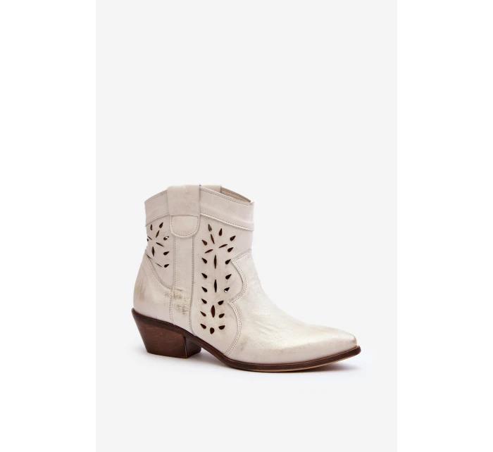 Kožené botky na nízkém podpatku se vzorem 2870 Zazoo stříbrné