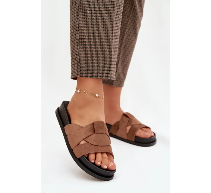 Dámské pantofle Eko semiš s pásky hnědé model 21918915 - Boto