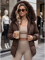 Dámská zimní prošívaná bunda s kapucí, hnědá, FashionStreet TY6004 Dámská zimní prošívaná bunda s kapucí, hnědá, FashionStreet TY6004