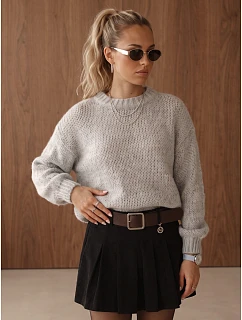 Dámský volný svetr s kulatým výstřihem, světle šedý, FashionStreet MY2589