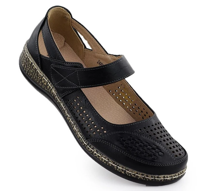 Dámské prolamované polobotky na suchý zip černé Unisoft 7026 Dámské prolamované polobotky na suchý zip černé Unisoft 7026