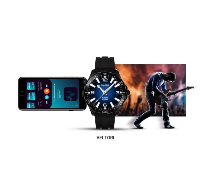 VELTORI VT150-1 Smartwatch Černý silikonový řemínek + černý náramek VELTORI VT150-1 Smartwatch Černý silikonový řemínek + černý náramek