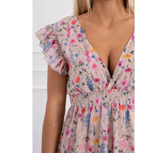 Květinové šaty s volánky pudrově růžové Květinové šaty s volánky pudrově růžové