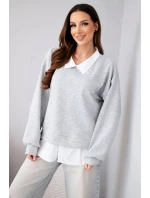 Dámská máslová mikina z viskózy s košilovou vsadkou šedá Dámská máslová mikina z viskózy s košilovou vsadkou šedá