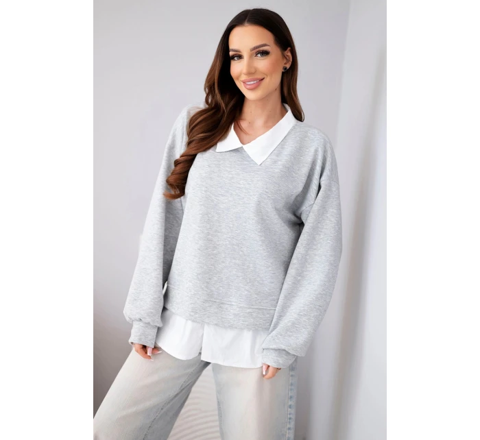 Dámská máslová mikina z viskózy s košilovou vsadkou šedá Dámská máslová mikina z viskózy s košilovou vsadkou šedá