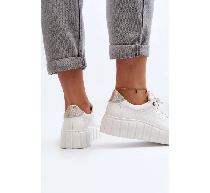 Dámská kožená polobotka na tlusté podrážce model 21646394 bílé - Zazoo