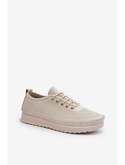 Kožené Sportovní Dámské Tenisky Beige model 21650393 - VINCEZA Kožené Sportovní Dámské Tenisky Beige model 21650393 - VINCEZA