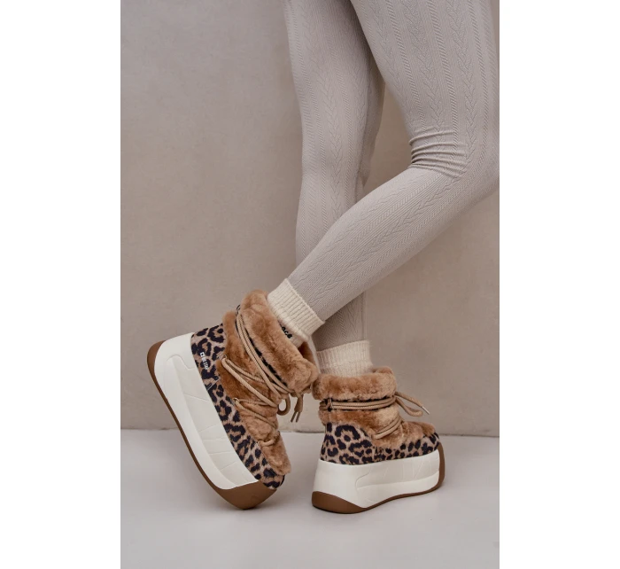 Kožené Dámské Sněhule Na Silné Podešvi S Kožešinou Panteřa Big Star OO274A207 Hnědé Kožené Dámské Sněhule Na Silné Podešvi S Kožešinou Panteřa Big Star OO274A207 Hnědé