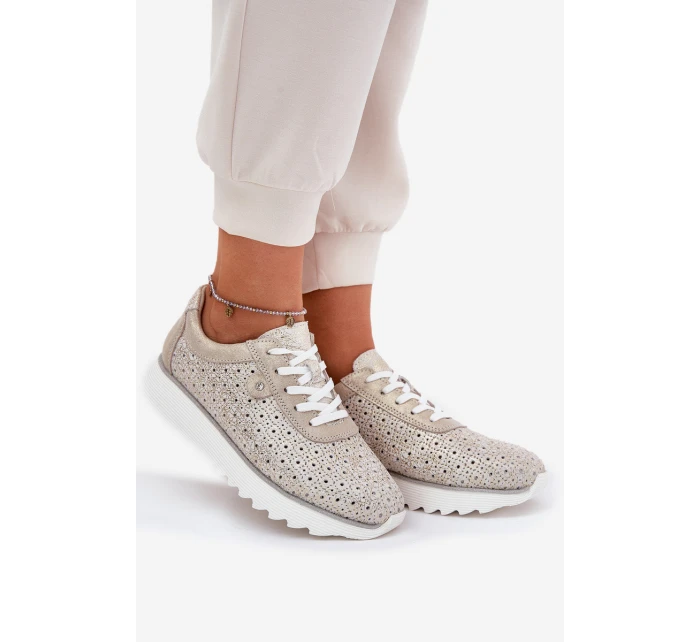 Semišové perforované tenisky na platformě zlaté LR51-927