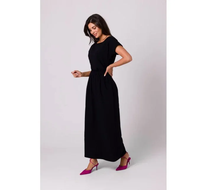 model 18407297 Maxi šaty s elastickým pasem černé - BeWear model 18407297 Maxi šaty s elastickým pasem černé - BeWear