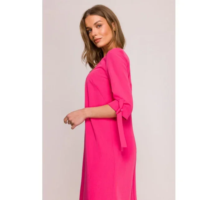 Šaty áčkového střihu s rukávy růžové model 20966080 - STYLOVE Šaty áčkového střihu s rukávy růžové model 20966080 - STYLOVE